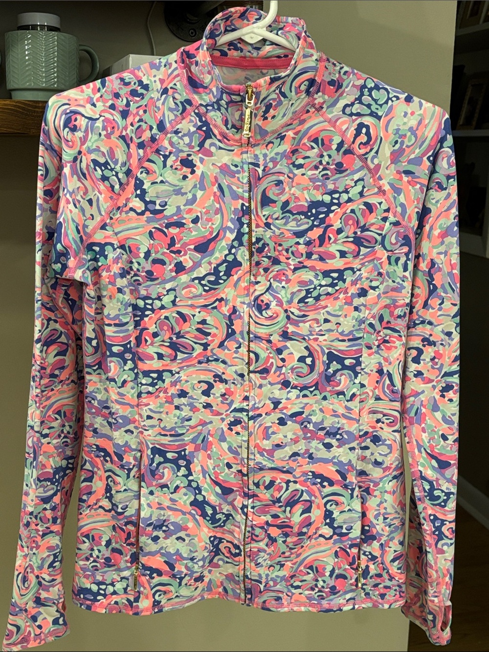Lilly Pulitzer Luxletic Full Zip Jacket Size Small Colorful Print Thumbholes